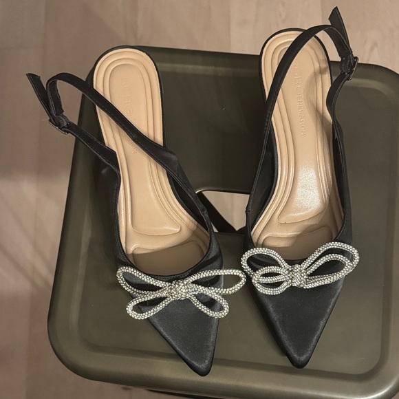 BCBGeneration Shoes - Women's Black Slingback Pointed Toe Pumps with Crystal Bow